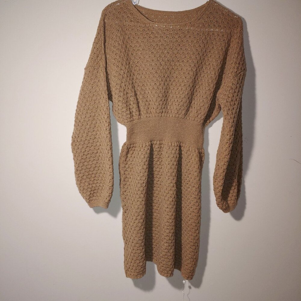 CUPSHE Long Sleeves Pullover Mini Knit Sweater Dress Size S (4/6) Tan